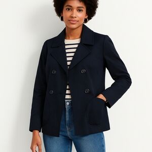 Talbots Petite Large Navy Blue Cotton Blend Double Breasted Spring coat Jacket